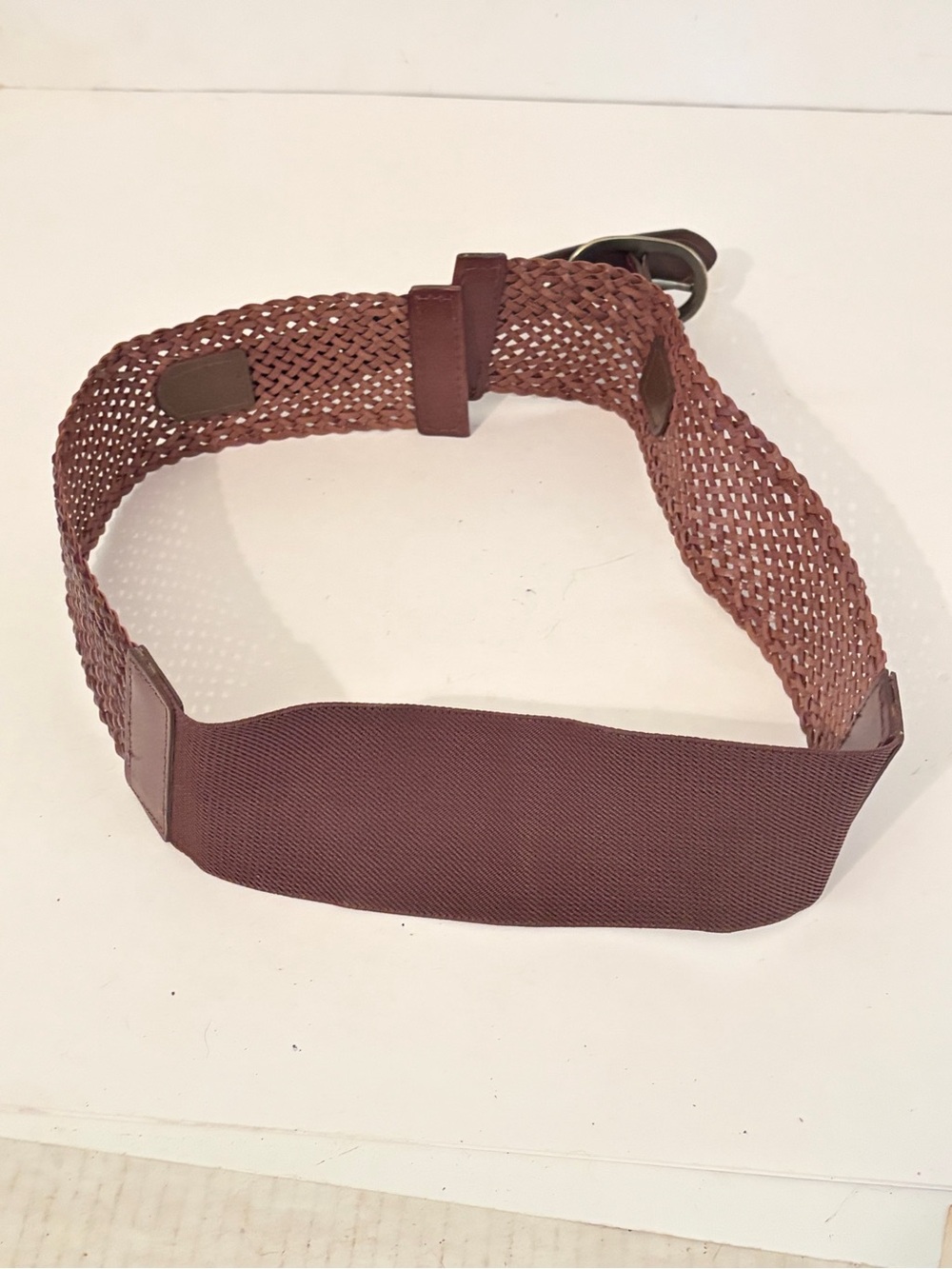 Ann Taylor Loft Dark Brown Woven Leather Elasticized Back Panel Wide Belt - Picture 9 of 12
